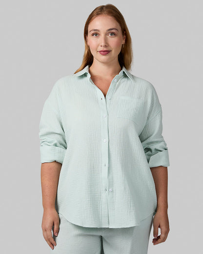 WOMEN'S SOFT GAUZE OVERSIZED LONG SLEEVE BUTTON-UP