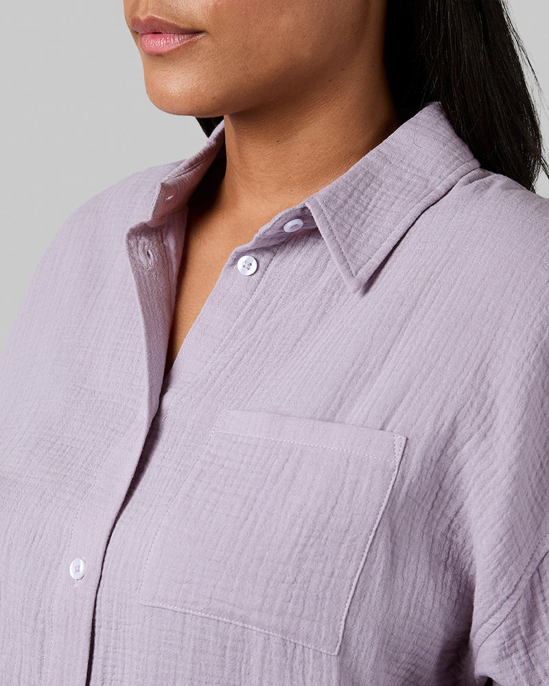 WOMEN'S SOFT GAUZE OVERSIZED LONG SLEEVE BUTTON-UP