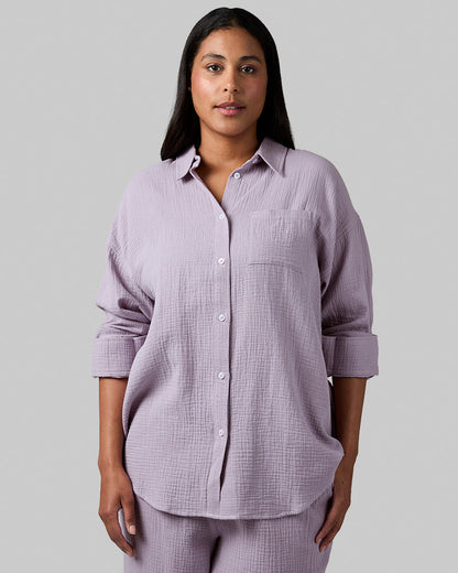 WOMEN'S SOFT GAUZE OVERSIZED LONG SLEEVE BUTTON-UP