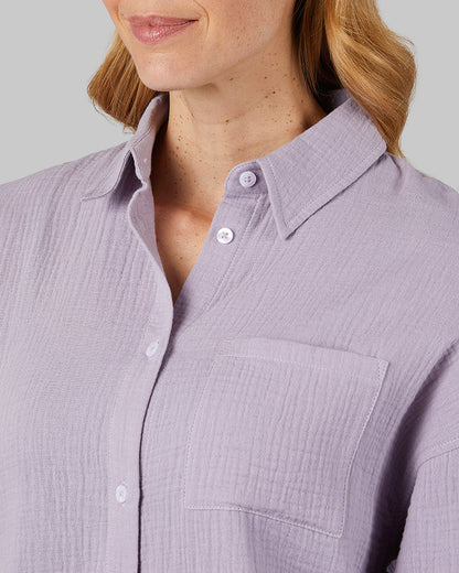 WOMEN'S SOFT GAUZE OVERSIZED LONG SLEEVE BUTTON-UP