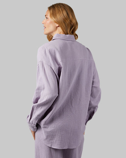 WOMEN'S SOFT GAUZE OVERSIZED LONG SLEEVE BUTTON-UP