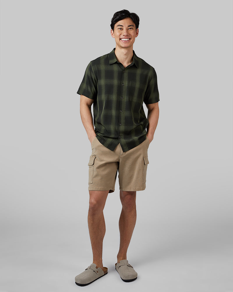 MEN'S CASUAL SHORT SLEEVE PLAID BUTTON-UP
