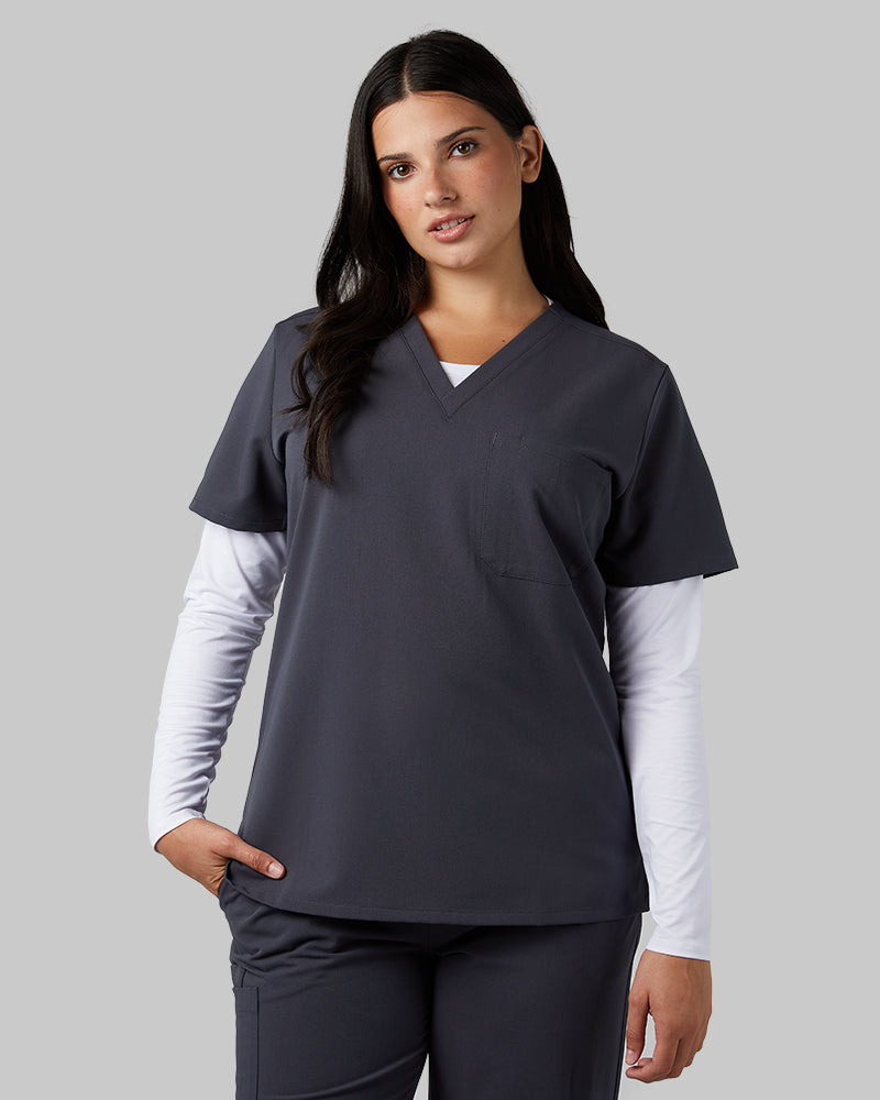 WOMEN'S CHEST POCKET V-NECK SCRUB TOP