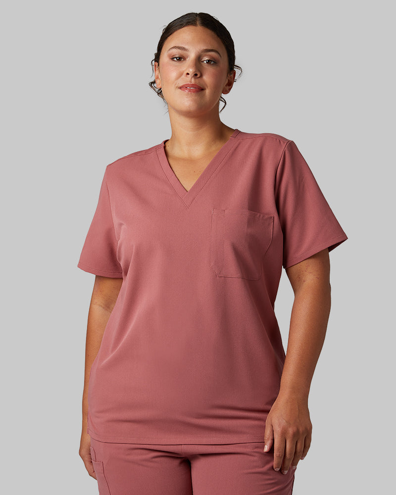 WOMEN'S CHEST POCKET V-NECK SCRUB TOP