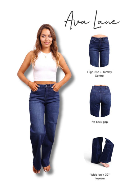 The Jenny High-Rise Tummy Control Vintage Dark Blue Wide Leg Jeans