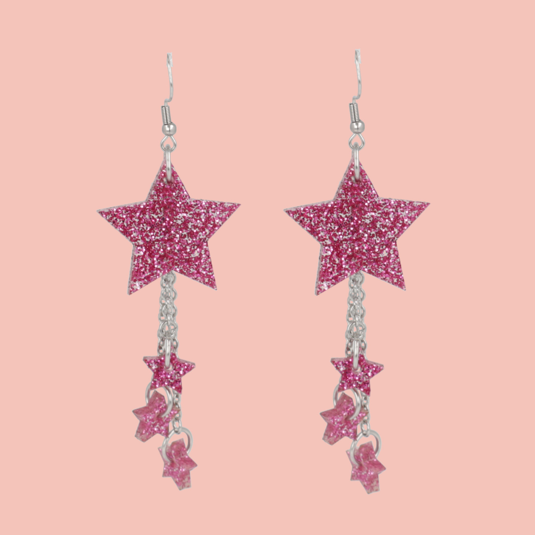 Pink Glitter Shooting Star Earrings