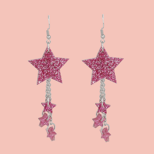 Pink Glitter Shooting Star Earrings