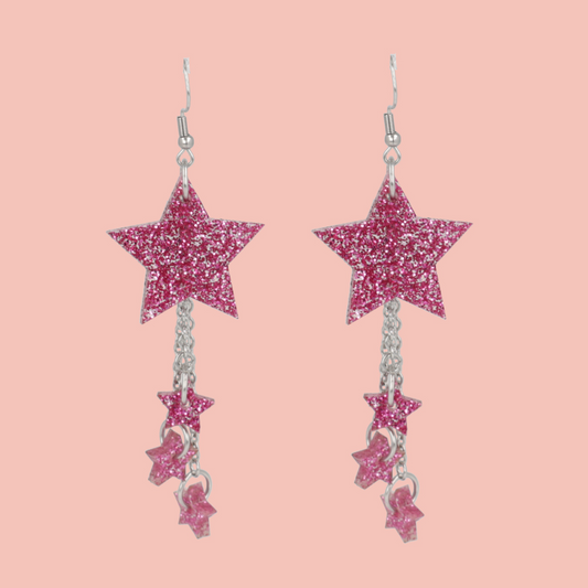 Pink Glitter Shooting Star Earrings