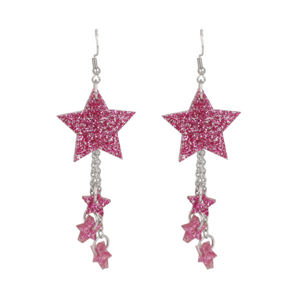 Pink Glitter Shooting Star Earrings