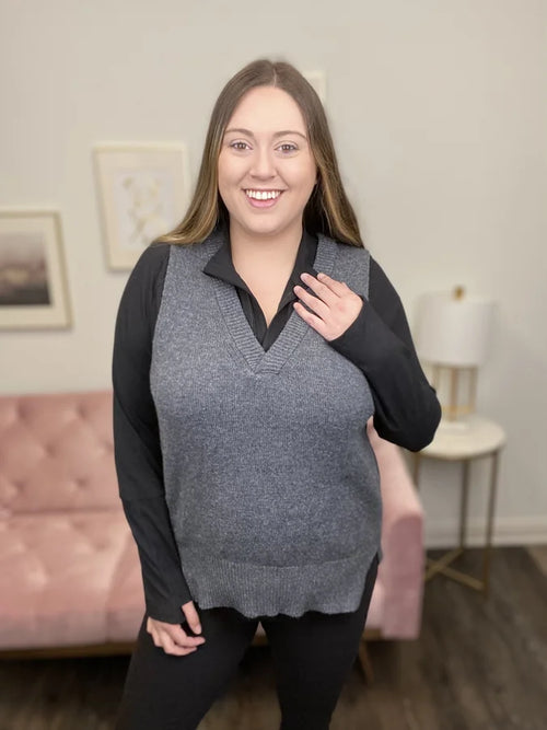 London On My Mind Women's V-Neck Hi Lo Sweater Vest