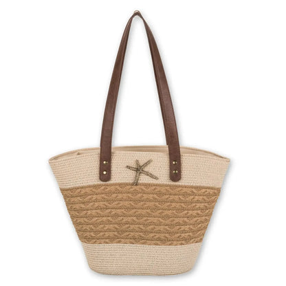 Beige, Paper Straw Shoulder Tote