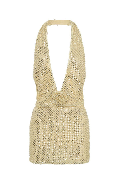 Hidden Flame Beaded Mini Dress Cream