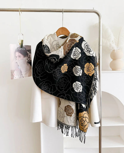 Black / White Rambling Rose Reversible Wrap