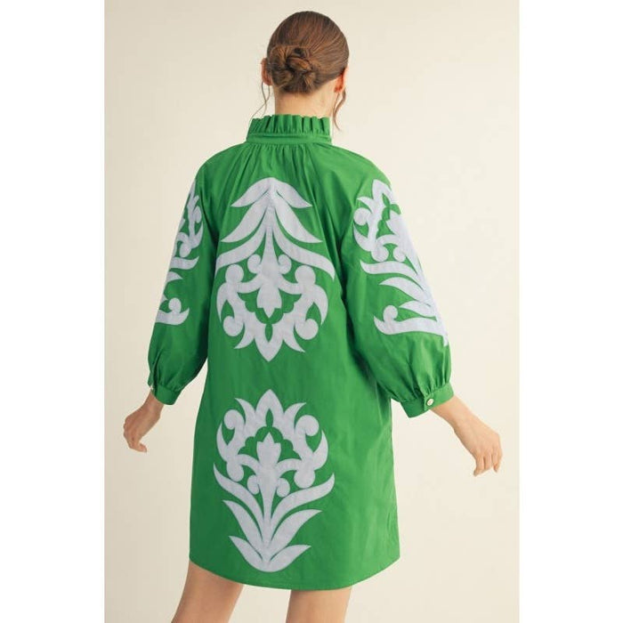 Applique Shift Dress Trudy in Green 100% Cotton