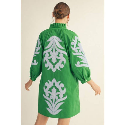 Applique Shift Dress Trudy in Green 100% Cotton