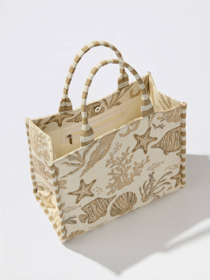 COASTAL JACQUARD TOTE,BEIGE