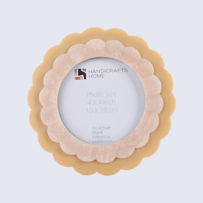 Handmade Beige & Pearl Resin Inlay Picture Frames - Golden Latte 4" Round Frame, for tabletop or wall display