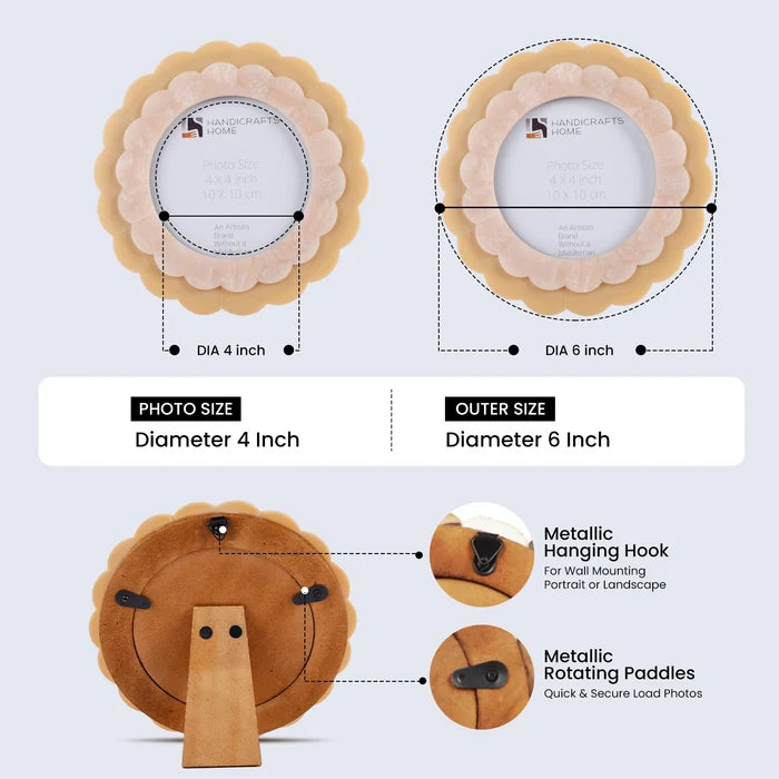 Beige & Pearl Resin Inlay Picture Frames | Golden Latte 4" Round Frame