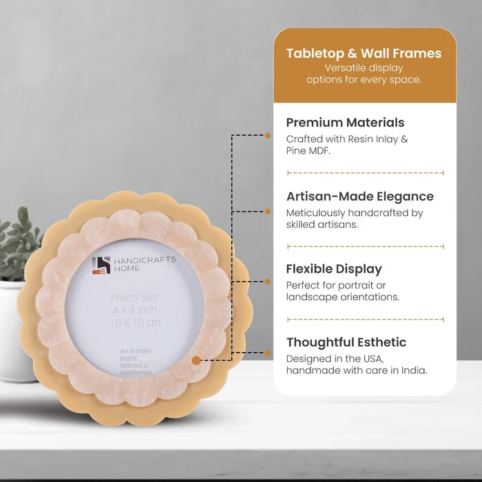 Beige & Pearl Resin Inlay Picture Frames | Golden Latte 4" Round Frame