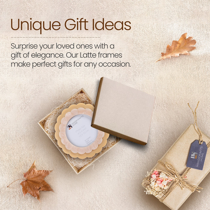 Beige & Pearl Resin Inlay Picture Frames | Golden Latte 4" Round Frame