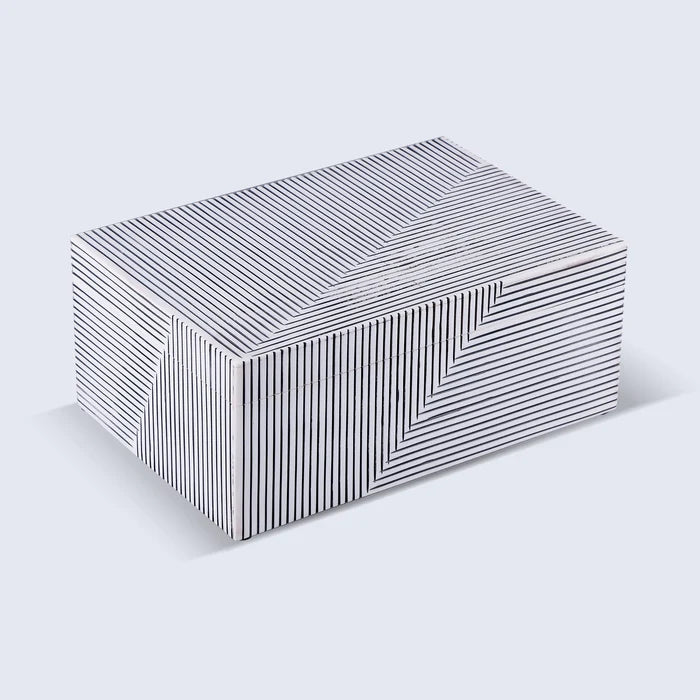Handmade Black White Bone Inlay Decorative Storage Box – Illusion Strip Collection (Multiple Sizes