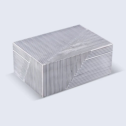Handmade Black White Bone Inlay Decorative Storage Box – Illusion Strip Collection (Multiple Sizes