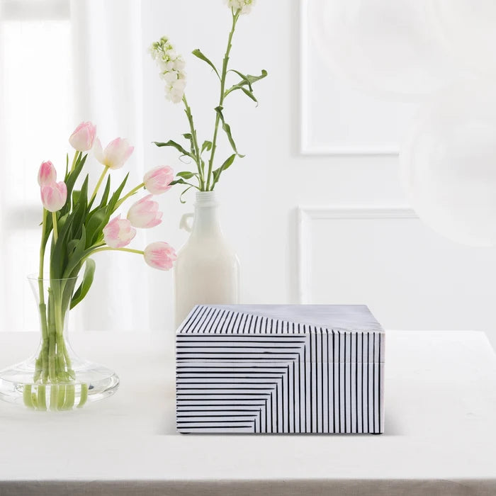 Black White Bone Inlay Decorative Storage Box – Illusion Strip Collection (Multiple Sizes)