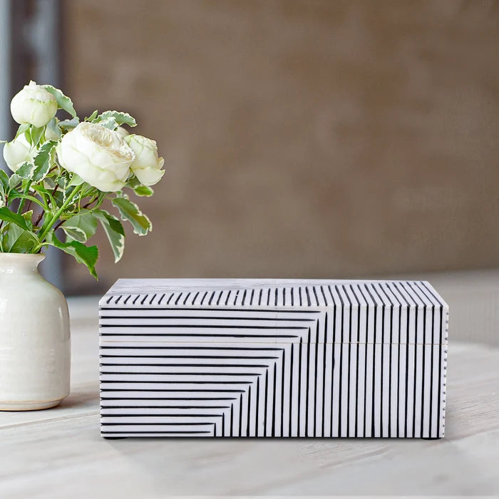Black White Bone Inlay Decorative Storage Box – Illusion Strip Collection (Multiple Sizes)