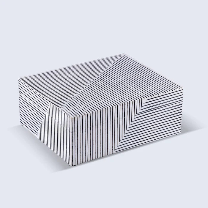 Black White Bone Inlay Decorative Storage Box – Illusion Strip Collection (Multiple Sizes)