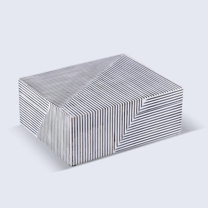 Black White Bone Inlay Decorative Storage Box – Illusion Strip Collection (Multiple Sizes)