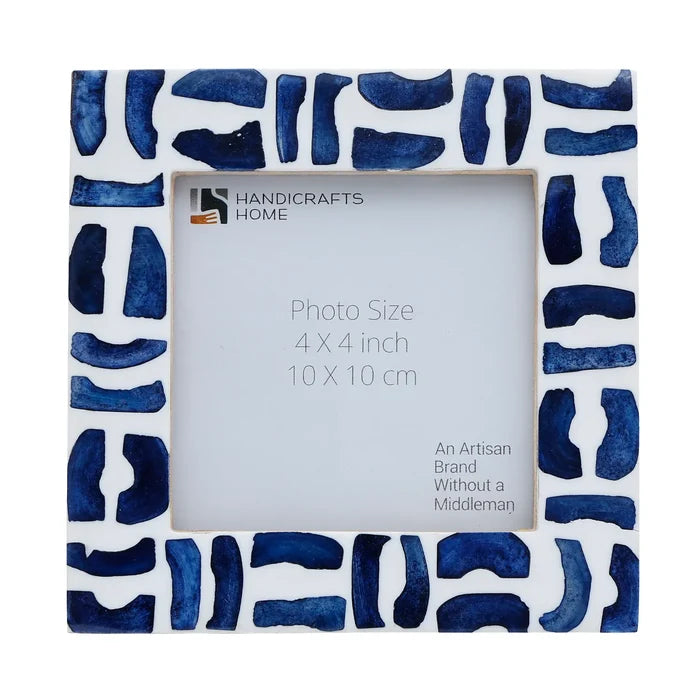 Handmade Blue White Picture Frames - Mosaic Bone & Resin Inlay - 4x4 4x6 5x7 8x10, for tabletop or wall display