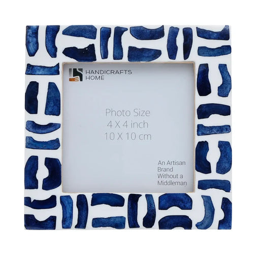 Handmade Blue White Picture Frames - Mosaic Bone & Resin Inlay - 4x4 4x6 5x7 8x10, for tabletop or wall display