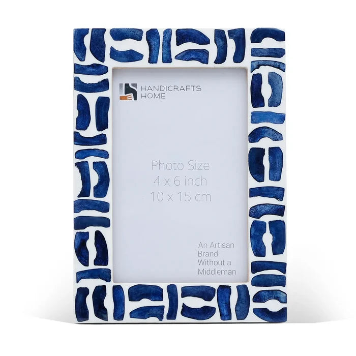 Handmade Blue White Picture Frames - Mosaic Bone & Resin Inlay - 4x4 4x6 5x7 8x10, for tabletop or wall display