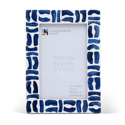 Handmade Blue White Picture Frames - Mosaic Bone & Resin Inlay - 4x4 4x6 5x7 8x10, for tabletop or wall display