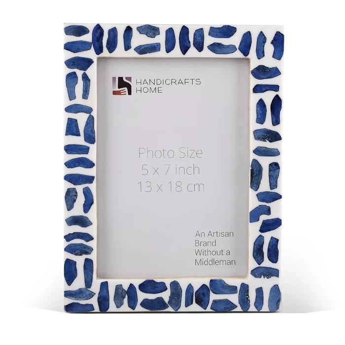 Handmade Blue White Picture Frames - Mosaic Bone & Resin Inlay - 4x4 4x6 5x7 8x10, for tabletop or wall display