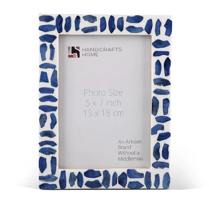 Handmade Blue White Picture Frames - Mosaic Bone & Resin Inlay - 4x4 4x6 5x7 8x10, for tabletop or wall display