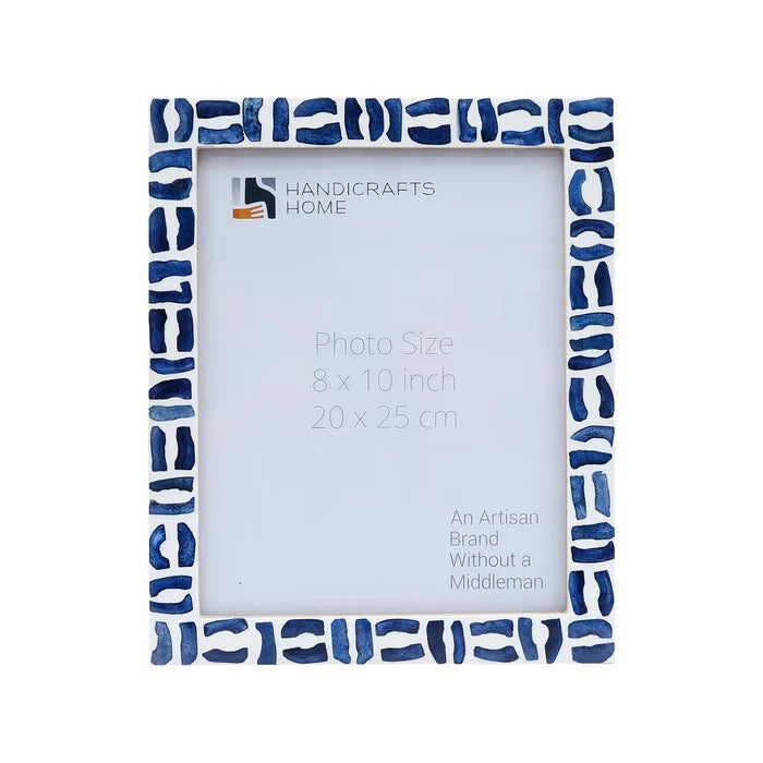 Handmade Blue White Picture Frames - Mosaic Bone & Resin Inlay - 4x4 4x6 5x7 8x10, for tabletop or wall display