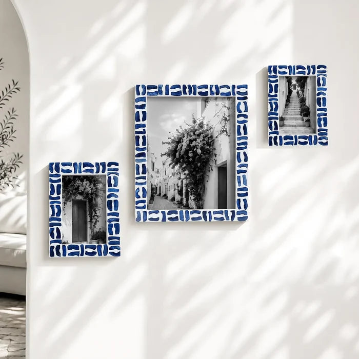 Blue White Picture Frames | Mosaic Bone & Resin Inlay | 4x4 4x6 5x7 8x10