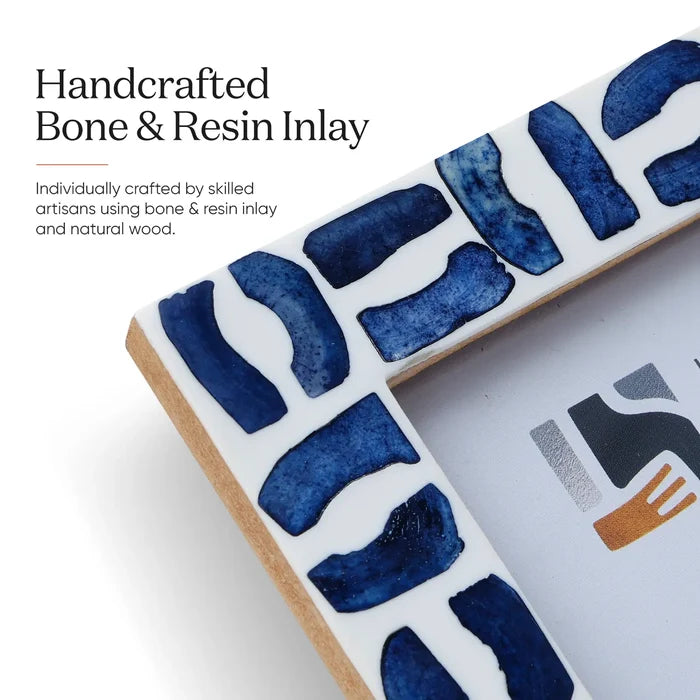 Blue White Picture Frames | Mosaic Bone & Resin Inlay | 4x4 4x6 5x7 8x10