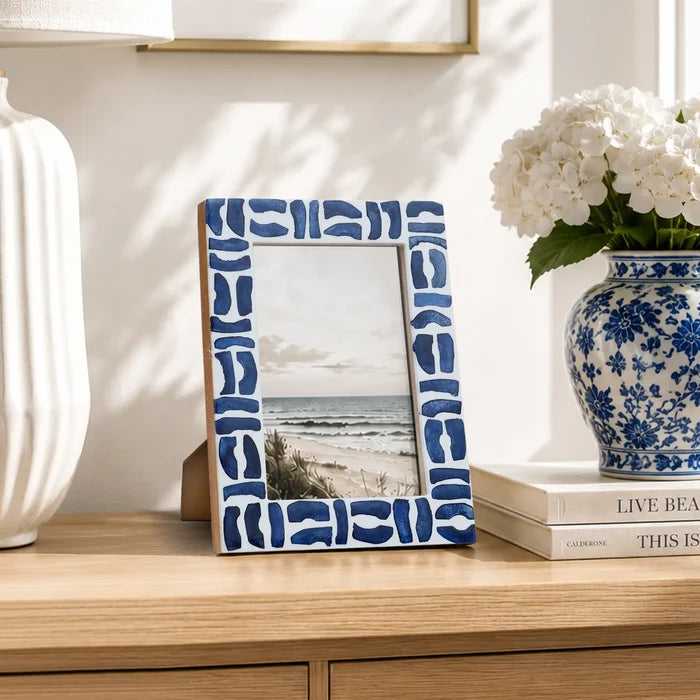 Blue White Picture Frames | Mosaic Bone & Resin Inlay | 4x4 4x6 5x7 8x10