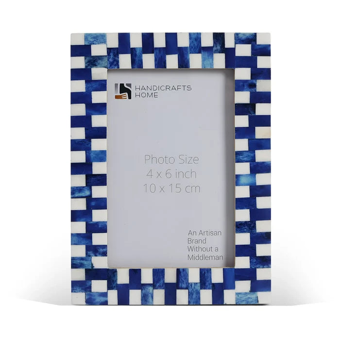 Handmade Blue White Picture Frames - Mosaic Grid Bone Inlay - 4x6 5x7, for tabletop or wall display