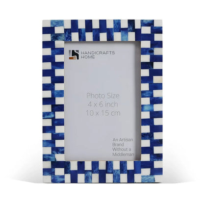 Handmade Blue White Picture Frames - Mosaic Grid Bone Inlay - 4x6 5x7, for tabletop or wall display