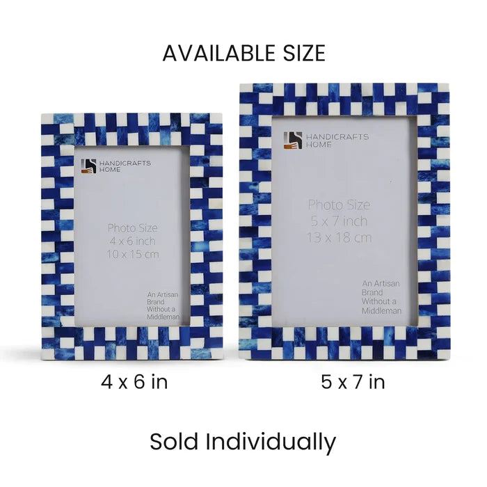 Handmade Blue White Picture Frames - Mosaic Grid Bone Inlay - 4x6 5x7, for tabletop or wall display