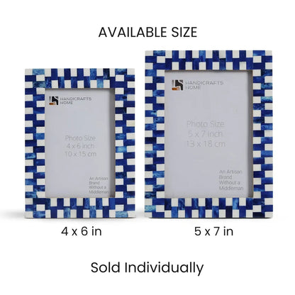 Handmade Blue White Picture Frames - Mosaic Grid Bone Inlay - 4x6 5x7, for tabletop or wall display