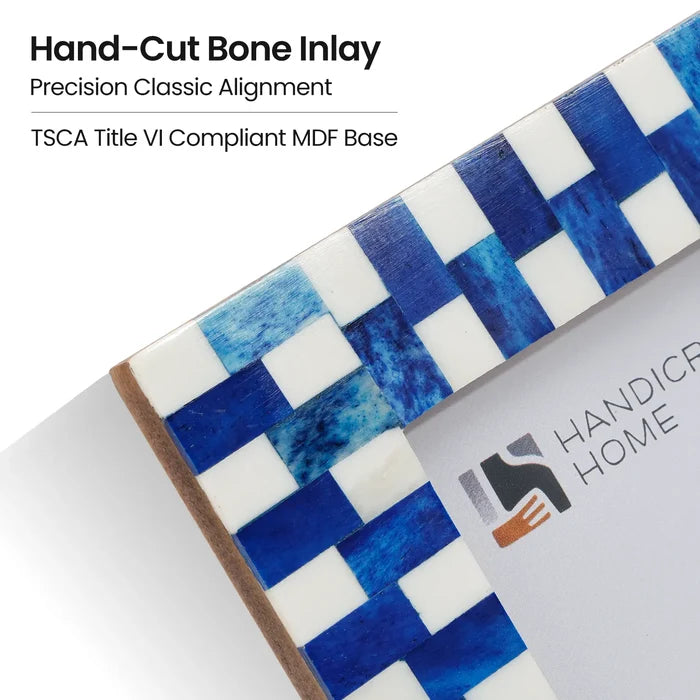 Blue White Picture Frames | Mosaic Grid Bone Inlay | 4x6 5x7