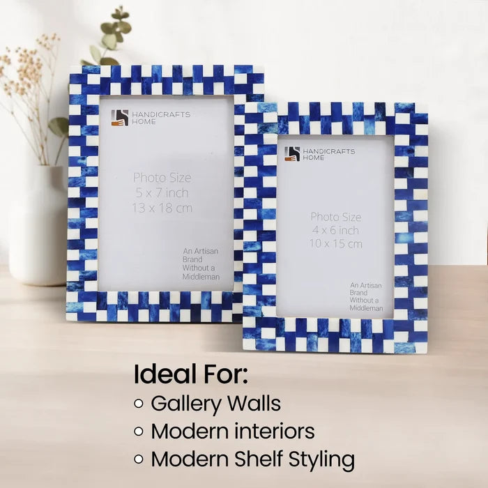 Blue White Picture Frames | Mosaic Grid Bone Inlay | 4x6 5x7