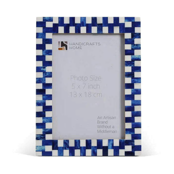 Blue White Picture Frames | Mosaic Grid Bone Inlay | 4x6 5x7
