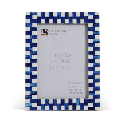 Blue White Picture Frames | Mosaic Grid Bone Inlay | 4x6 5x7