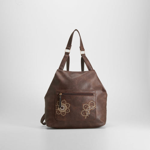 Bolso backpack marrón bordado floral SENDA ROAD