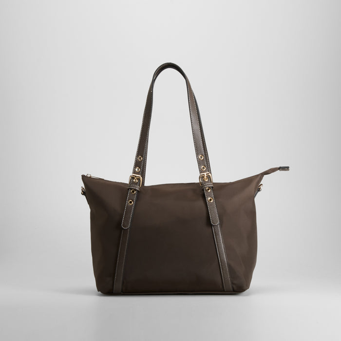Bolso shopper nylon asa larga marrón PICCOLA PIU